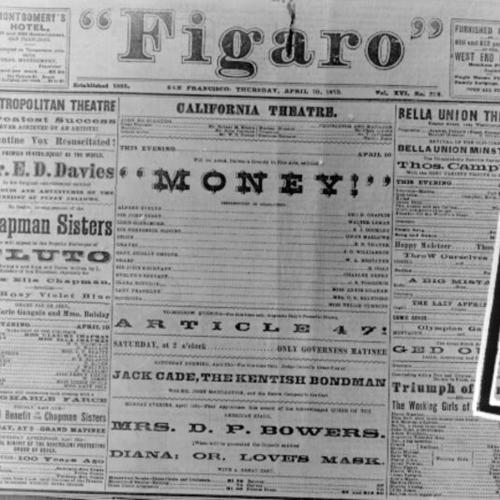 [Front page of "Figaro" newspaper featuring an advertisement for the California Theater]