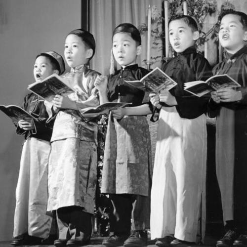 [Five members of the Boys Glee Club of Old St. Mary's Church]