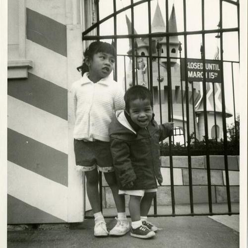 [Josephine and Peter in front of gate at Playland in San Francisco]