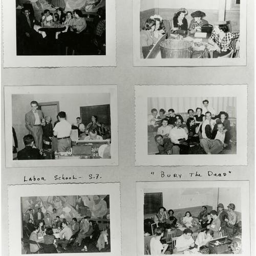 [Various photos of students in play and cast party for "Bury the Dead" from California Labor School on Golden Gate Avenue in 1949]