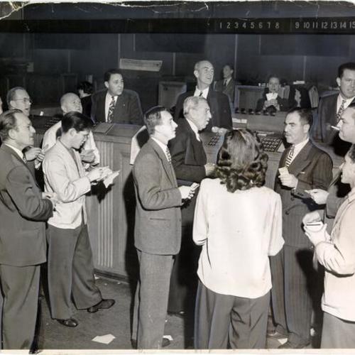 [Group of floor traders at the San Francisco Stock Exchange]