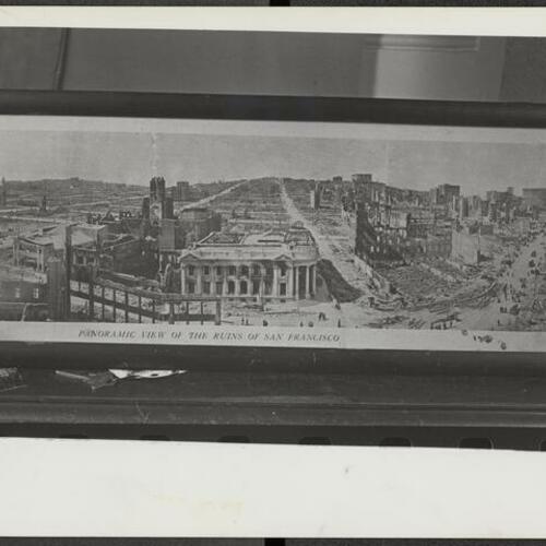 Framed photo titled "Panoramic view of the ruins of San Francisco"