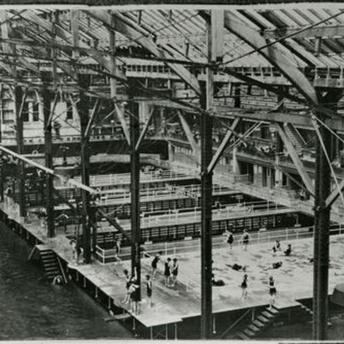 [Interior of Sutro Baths shortly after 1907 Cliff House fire and 1906 earthquake]