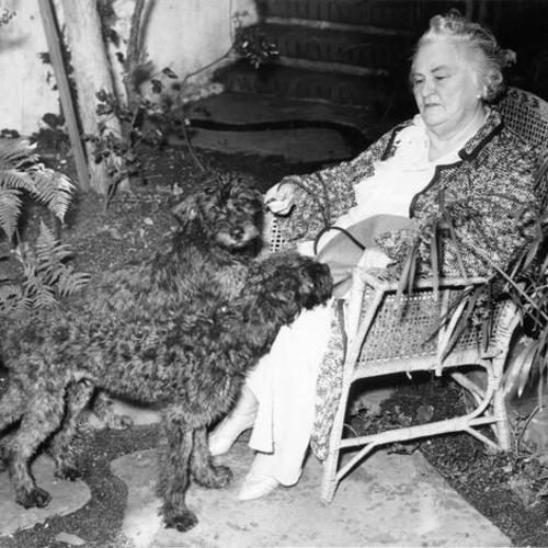[Annie Laurie seated with two dogs]