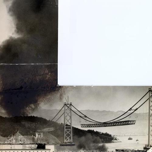 [San Francisco-Oakland Bay Bridge under construction]