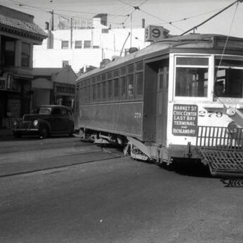 [Mission street and Richland avenue looking north at #9 line car 279 turning east onto Richland]