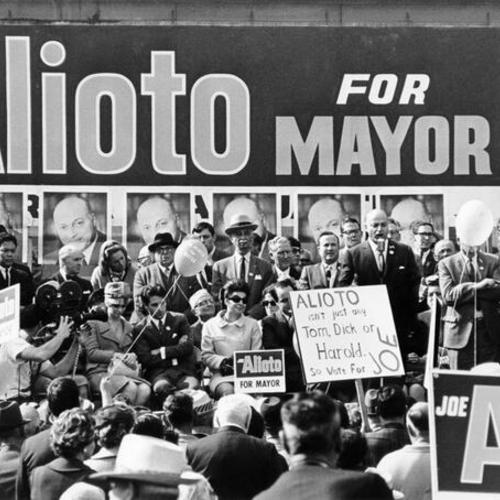 [Joseph Alioto campaigning for mayor]