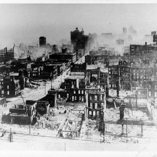 [View of downtown San Francisco in ruins from Telegraph Hill]