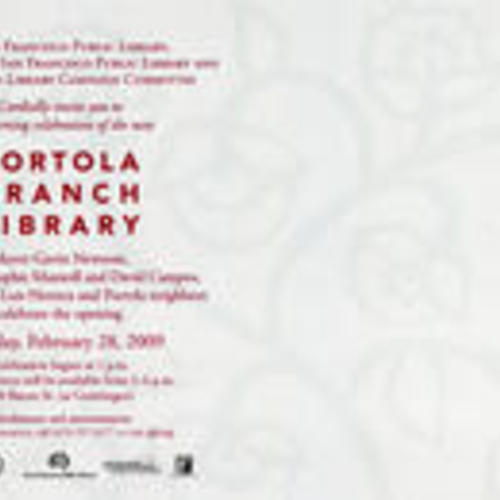 Portola Branch Library binder, p. 121: Portola Branch Library Grand Opening flyer (2 of 2)