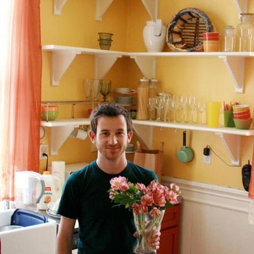 [Holding flowers on Mother's Day brunch at Mitchel's apartment]