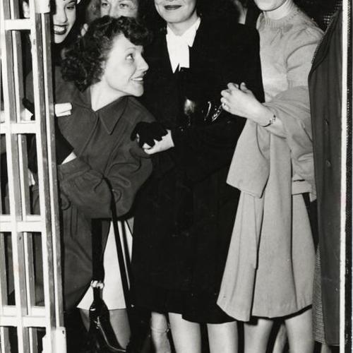 [Striking telephone operators crowding into an elevator at the Hall of Justice after being arrested at a demonstration]